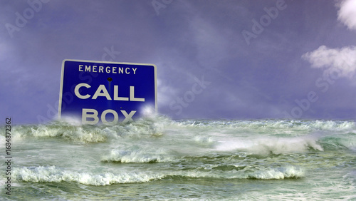 Emergency call box swamped by a  tsunami. California,  USA 