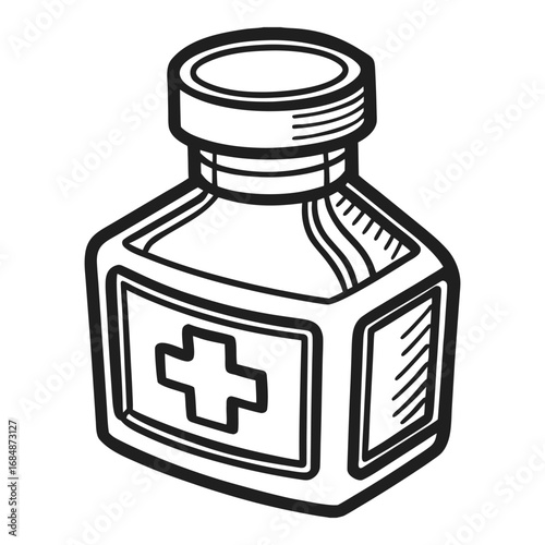 Medical prescription bottle with cross symbol for healthcare and pharmacy needs isolated on vector