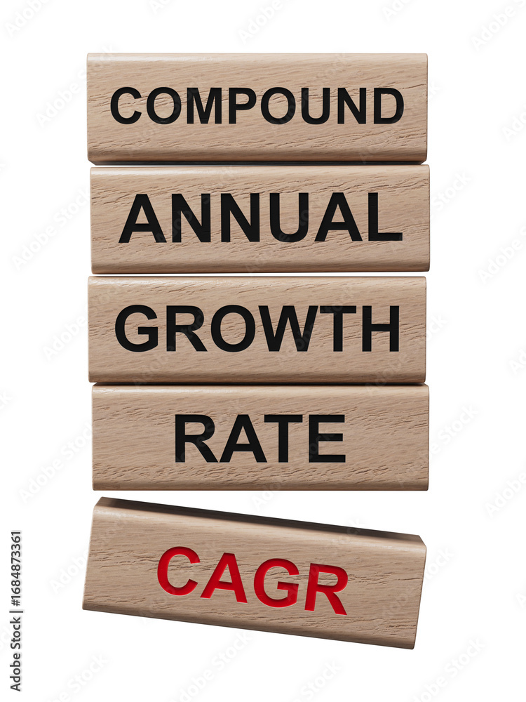 Obraz premium wooden blocks with the letters CAGR . the inscription on the cubes is reflected from the surface. CAGR - Compound Annual Growth Rate.Supports PNG files with transparent backgrounds.