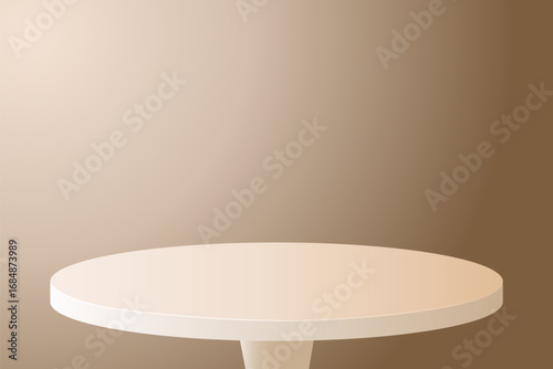 Beige or brown empty round table top, Circle podium, vector illustration design for product display, tabletop, with soft light shining and shadow