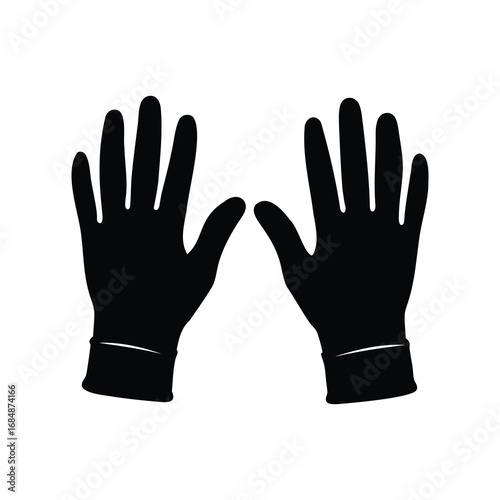 Silhouette of two hands wearing protective gloves demonstrating personal hygiene practices, garden gloves silhouette vector illustration