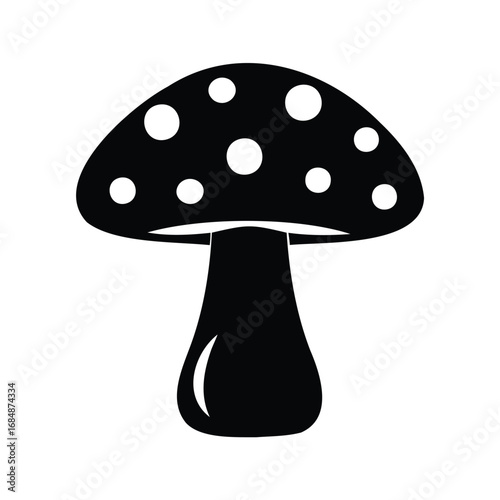 Black and White Illustration of a Toadstool Mushroom with White Spots, magic mushroom icon silhouette vector illustration