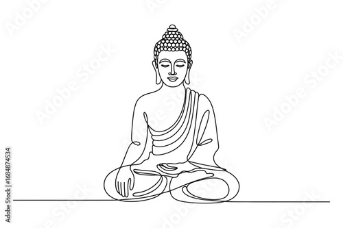 Continuous One-Line Vector Drawing of a Meditating Buddha. Editable Stroke.