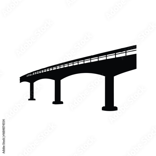 Black Silhouette Depicting a Long Bridge Structure Isolated on White Background, overpass bridge silhouette vector illustration