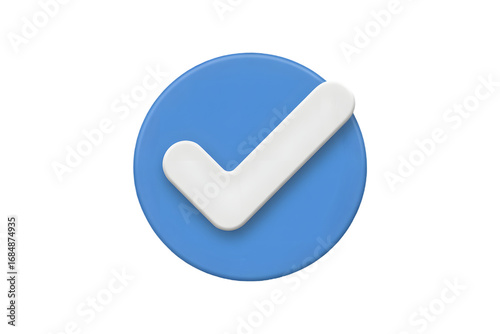White check mark icon on a blue circle isolated on transparent background
