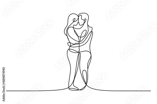 Continuous One-Line Vector Drawing of an Embracing Couple. Editable Stroke.