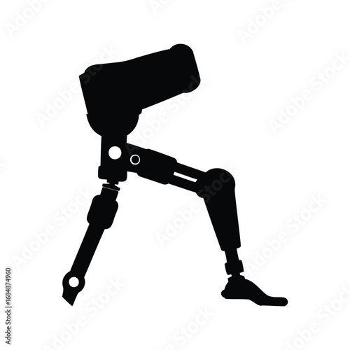 Silhouette of advanced prosthetic leg showcasing robotic engineering and modern design, robotic leg mechanism silhouette vector illustration
