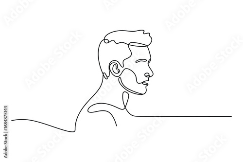 Continuous One-Line Vector Drawing of a Man's Face in Profile. Editable Stroke.