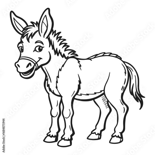 Friendly donkey standing side profile cartoon character with open mouth and big ears whimsical farm animal equine vector