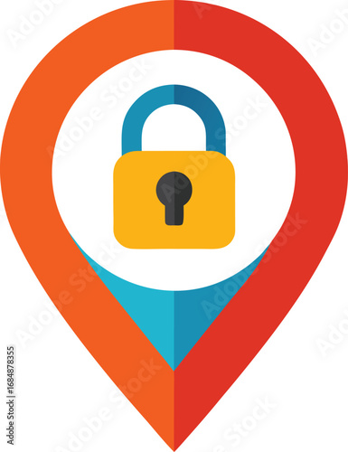 Location pin with padlock symbol