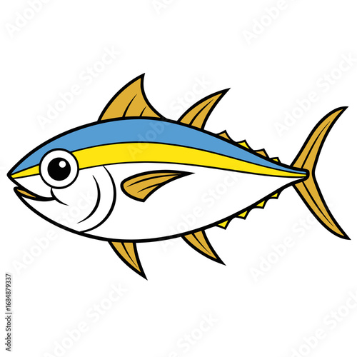 Vector art of cute tuna fish cartoon isolated on white background for kids design