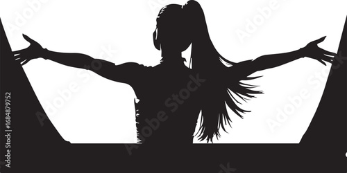 Black silhouette of a woman with arms outstretched in a dramatic pose female