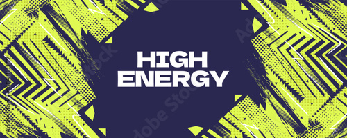 Dynamic Sport Background with Energetic Grunge Style in Yellow and Navy Colors, Halftone Textures and Brush Strokes