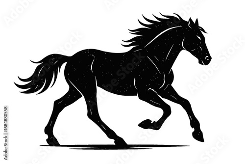Abstract Black Grunge Horse Silhouette Vector - Textured Stallion Illustration with Flowing Mane
