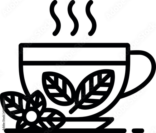 Clean vector illustration of tea leaves and cup with vibrant colors