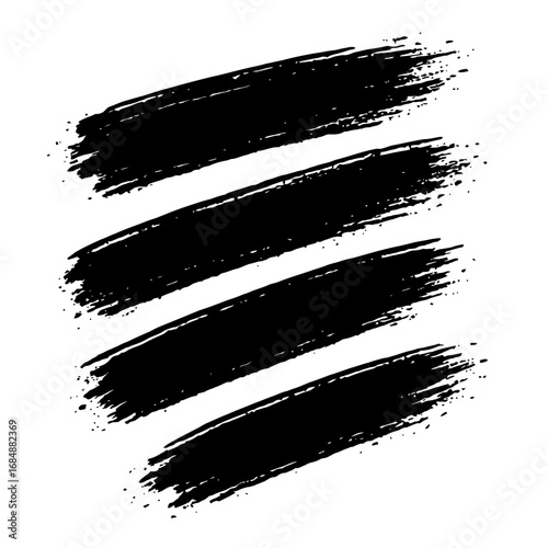 Set of Four Hand-Drawn Black Grunge Brush Strokes. Ideal for a Raw and Artistic Design Effect.