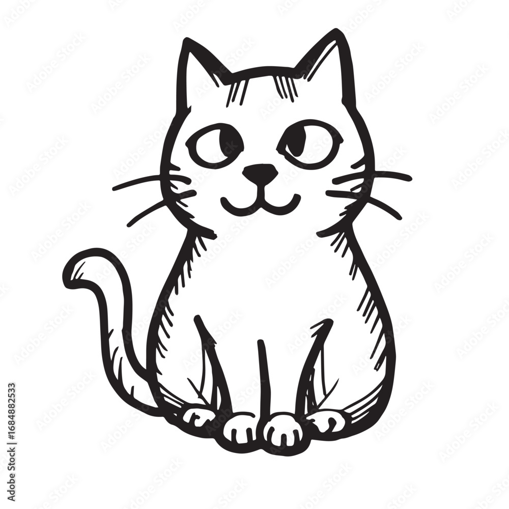 Obraz premium Cat Doodle Black and White Illustration Vector Image Cute Kitten Sketch Line Art Drawing Silhouette