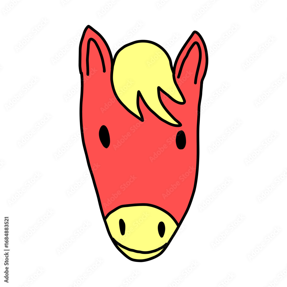 Fototapeta premium Red horse head face, hand drawn illustration, Chinese zodiac year, cute pony christmas character, animals for print, sticker, New year 2026