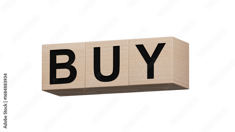 Fototapeta premium Buy. wooden cubes form the word Buy. The concept of the word Buy.Supports PNG files with transparent backgrounds.