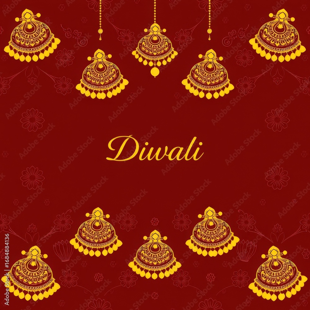 Naklejka premium Decorative Diwali ornaments on red background with festive details 