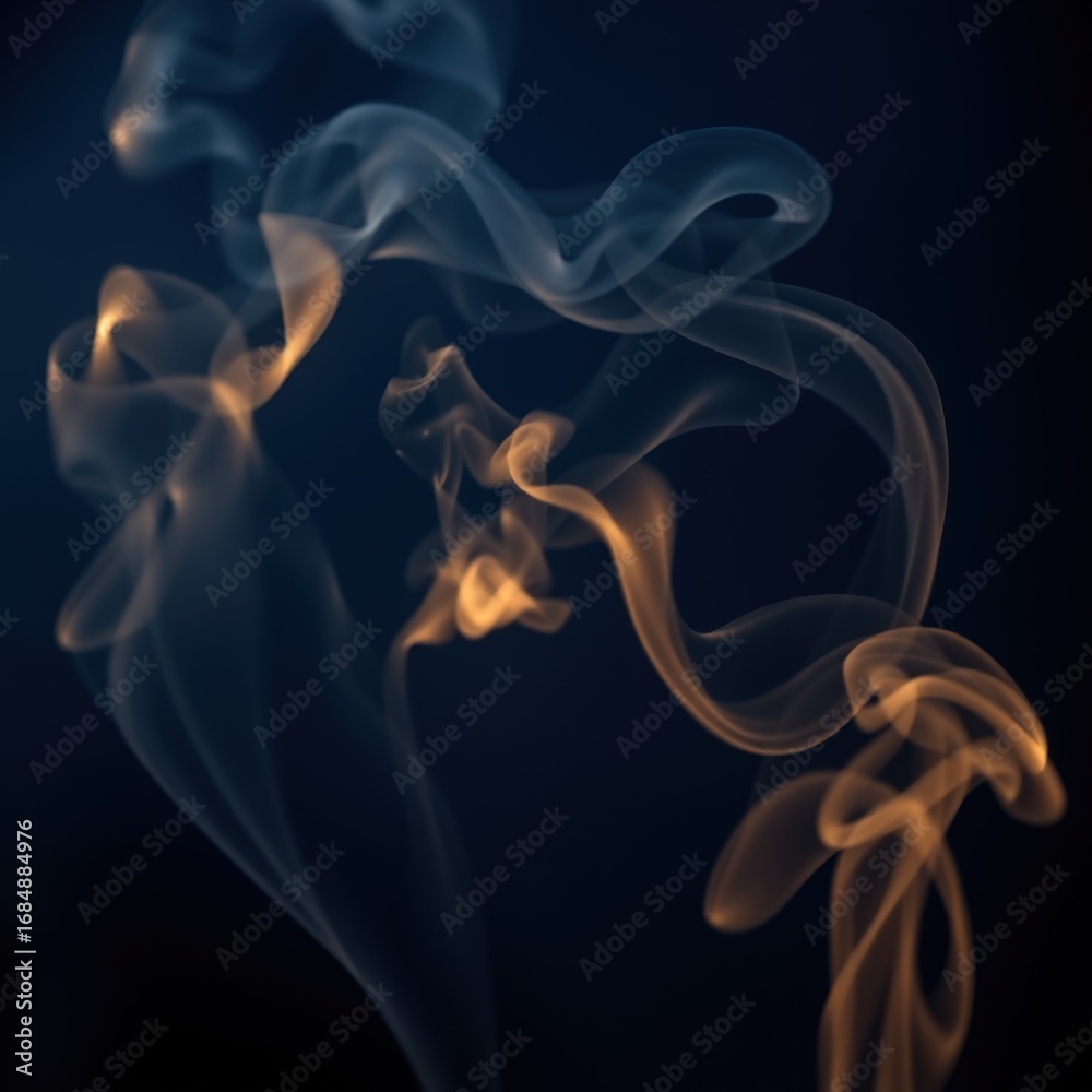 Fototapeta premium Colorful smoke patterns in blue and orange on dark background