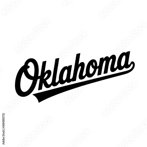 Stylized illustration representing Oklahoma with landscapes and iconic imagery of the region
