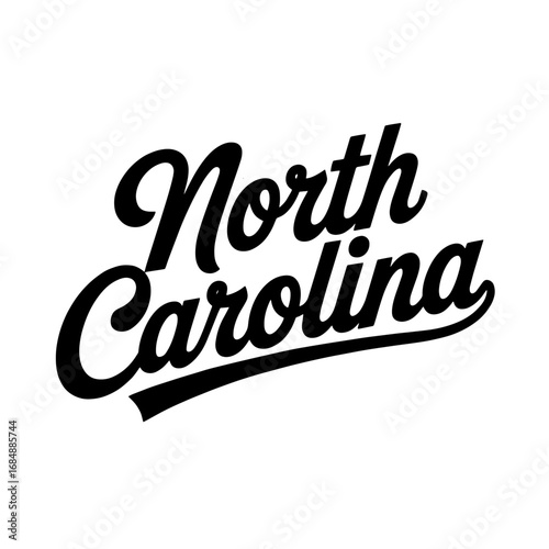 North Carolina artistic design featuring mountains, trees, and stars with a scenic landscape backdrop