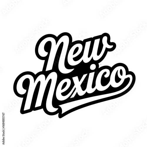 Explore unique artistic style featuring New Mexico with bold lettering and flowing design, capturing the spirit of the region's vibrant culture