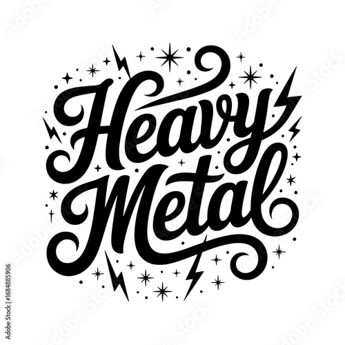 Heavy metal design featuring bold text and decorative elements for music enthusiasts and art lovers