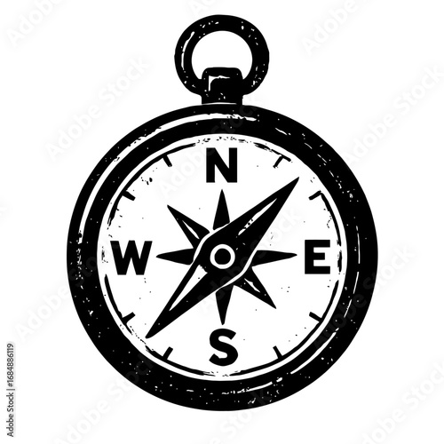 Hand-Drawn Compass Icon Vector Illustration with Grainy Texture for Direction, Navigation, and Adventure Concepts