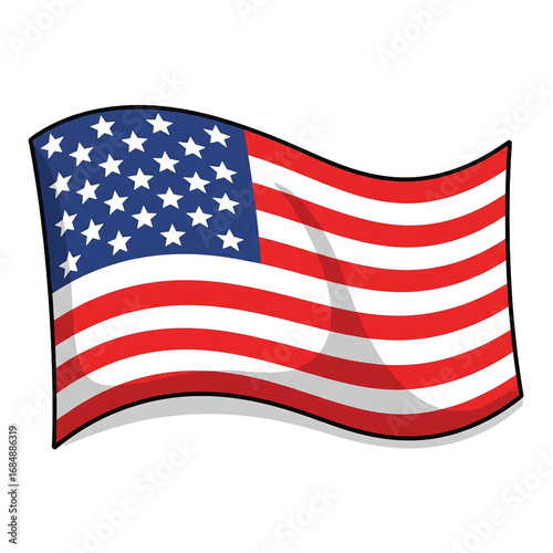 Dessin animé du drapeau américain flottant.