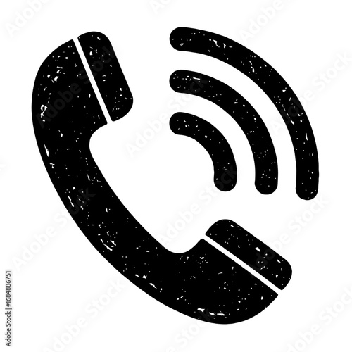 Grunge Style Phone Call Icon - Hand-Drawn Black and White Vector for Communication and Contact