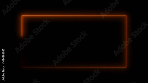 Rectangle line neon bright orange color 4k illustration on black background.