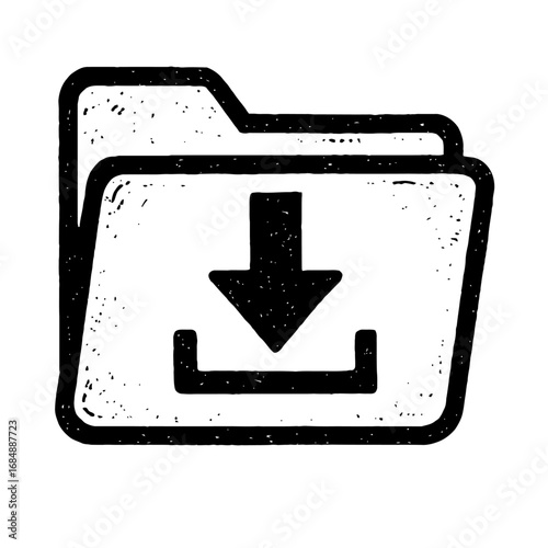 Folder Download Data Icon - Grunge Vector Illustration for Digital File Transfer and Access