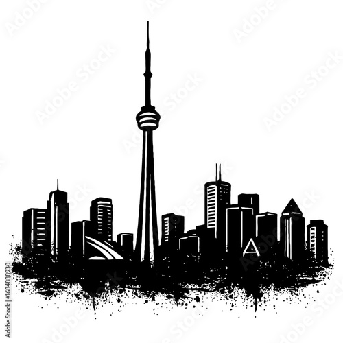 Abstract Black and White Toronto Canada Skyline Vector Illustration with a Grunge Texture
