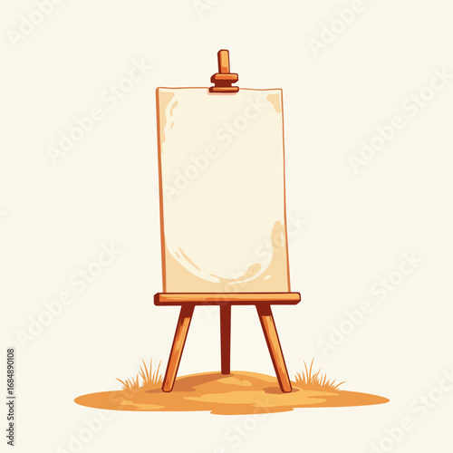 Art easel showcasing blank canvas ready for artistic creation, embodying art easel theme. Standing art easel presents a clean slate for painting, drawing, or display within art studio.