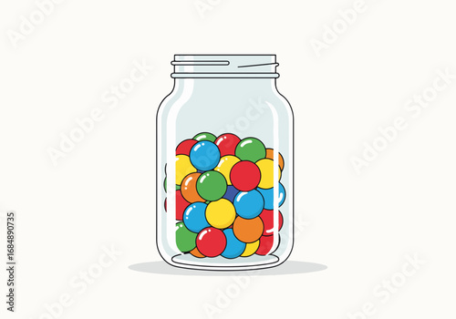 Colorful jar filled with vibrant candies showcasing a delightful mix of red, blue, green, yellow, and orange sweets.