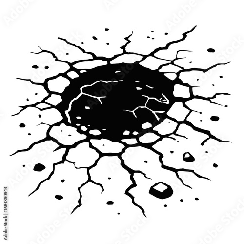 Grungy Vector Illustration of a Hole in the Ground with Cracks