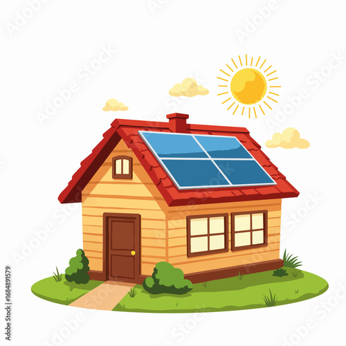 Solar panel installation on cabin roof promotes eco-friendly energy, illustrating sustainable technology on cozy house. Solar panel, showcasing renewable power,