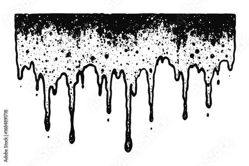 Black Ink Paint Drips and Splatter Vector Illustration for Design and Overlays