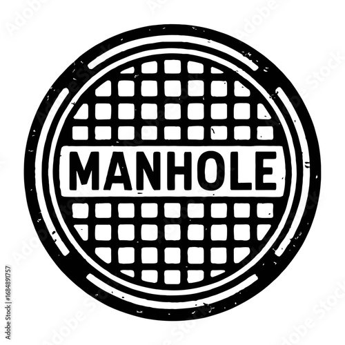 Vintage Distressed Manhole Cover Vector Illustration with Grunge Texture