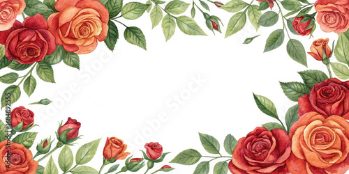 Romantic Floral Border with Red Roses