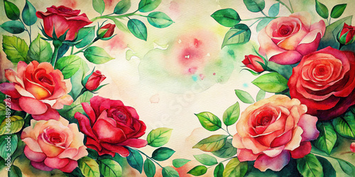 Romantic Floral Border with Red Roses