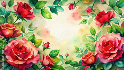 Romantic Floral Border with Red Roses