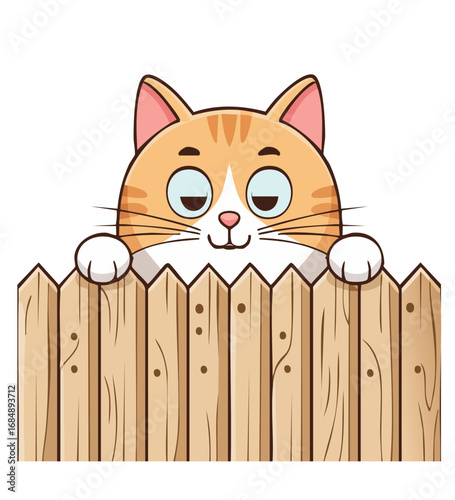 A sneaky cat peeking over the fence with a mischievous look, perfect for cat lovers and humor fans. Fun design that combines cute and sarcastic vibes
