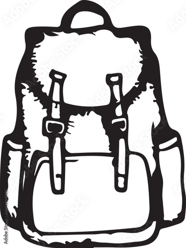 Classic vintage backpack illustration with buckles and straps perfect for outdoor adventures and travel
