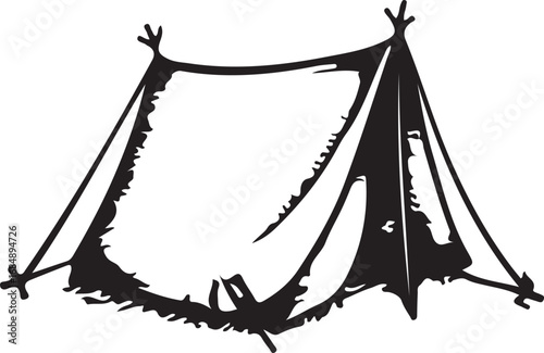 Rustic a frame tent silhouette with rough edges evoking a vintage camping adventure or outdoor exploration