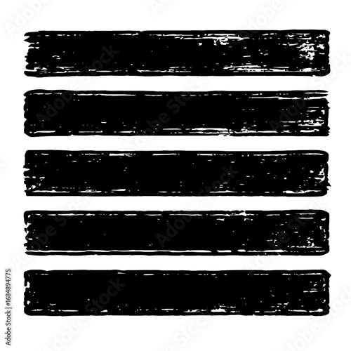 Hand-Drawn Grunge Bars. Abstract vector illustration of five parallel, horizontal lines with a rough, textured brush stroke effect for modern and creative designs.