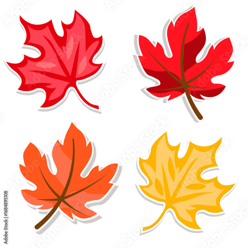 set of stickers of autumn leaves yellow and red