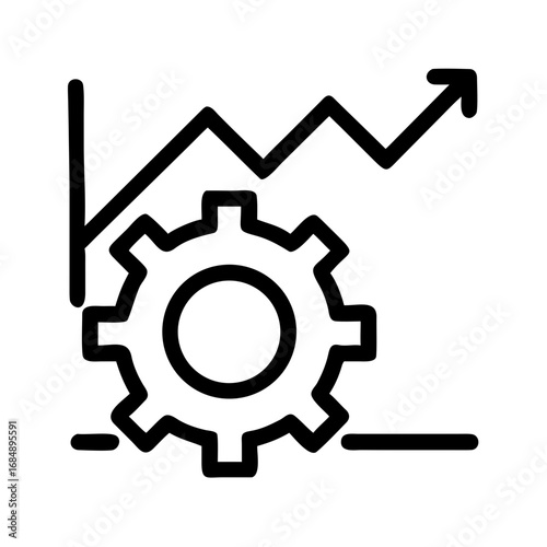 Illustration of a gear with an upward trending line graph showing business growth and development process